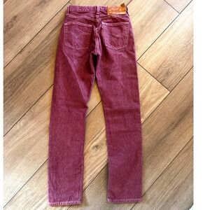 Levi's 501 Burgundy Maroon Made in USA Button Fly Jeans W26 L32 Original Hem